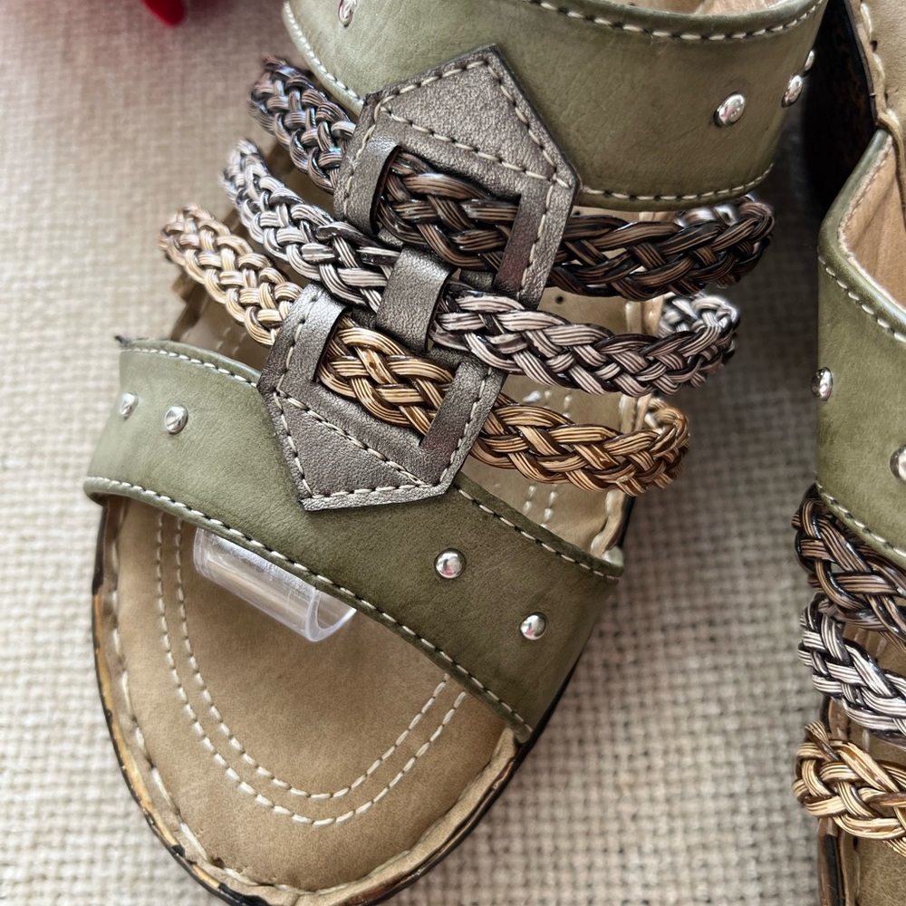 Patrizia Pitaya Olive Green Wedge Slip On Sandals Size 39 - Picture 3 of 9